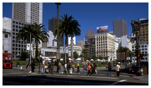 Union Square: Sep 3rd, 1999: Union Square as seen from the corner of Powell Street and Geary Street. (003)